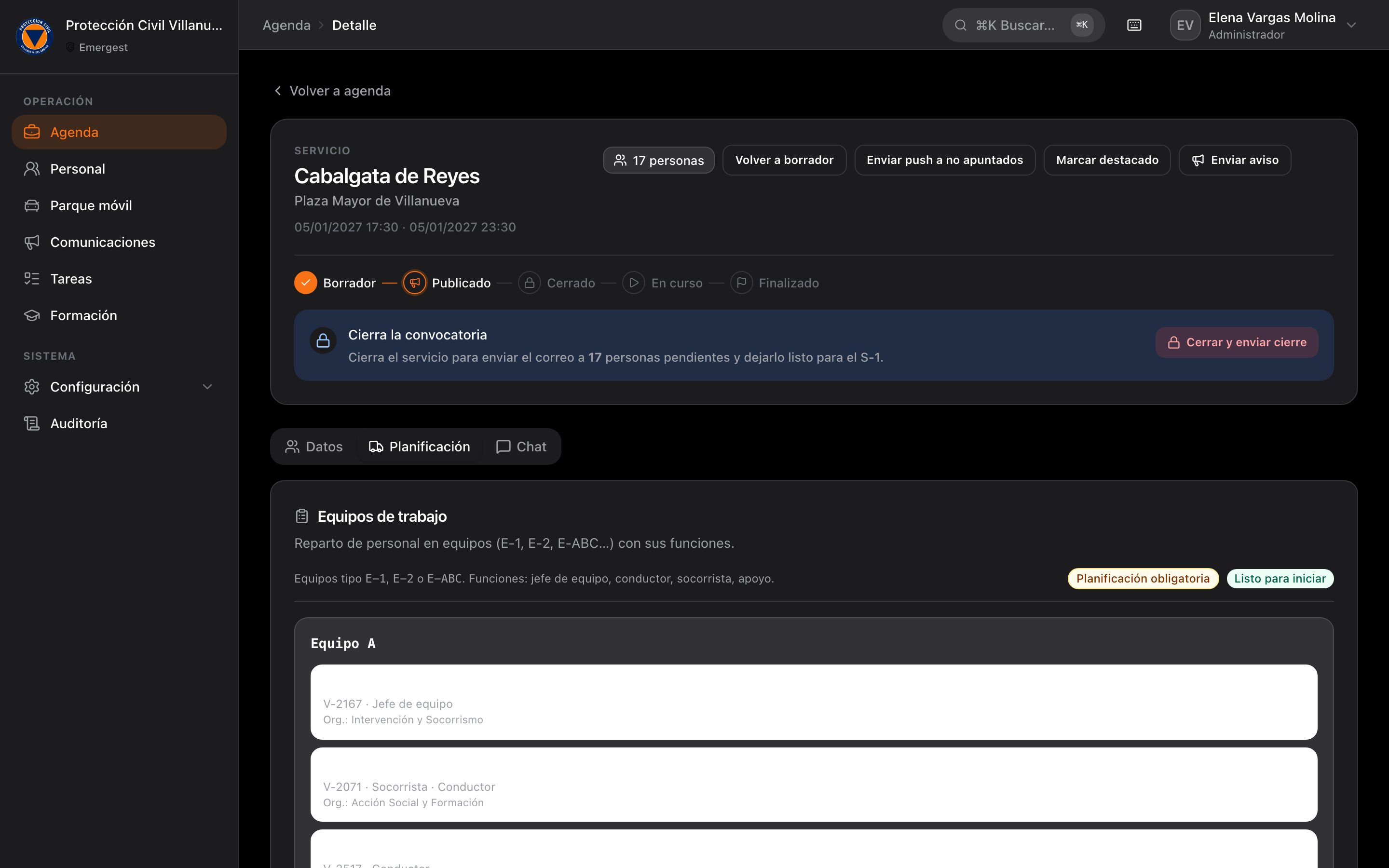 Planificación de un servicio con equipos, responsables y funciones
